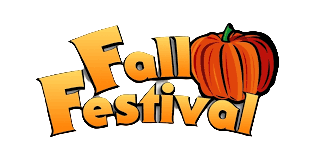 Fall Festival text with pumpkin graphic.