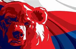 Bear overlaid with Russian flag colors.