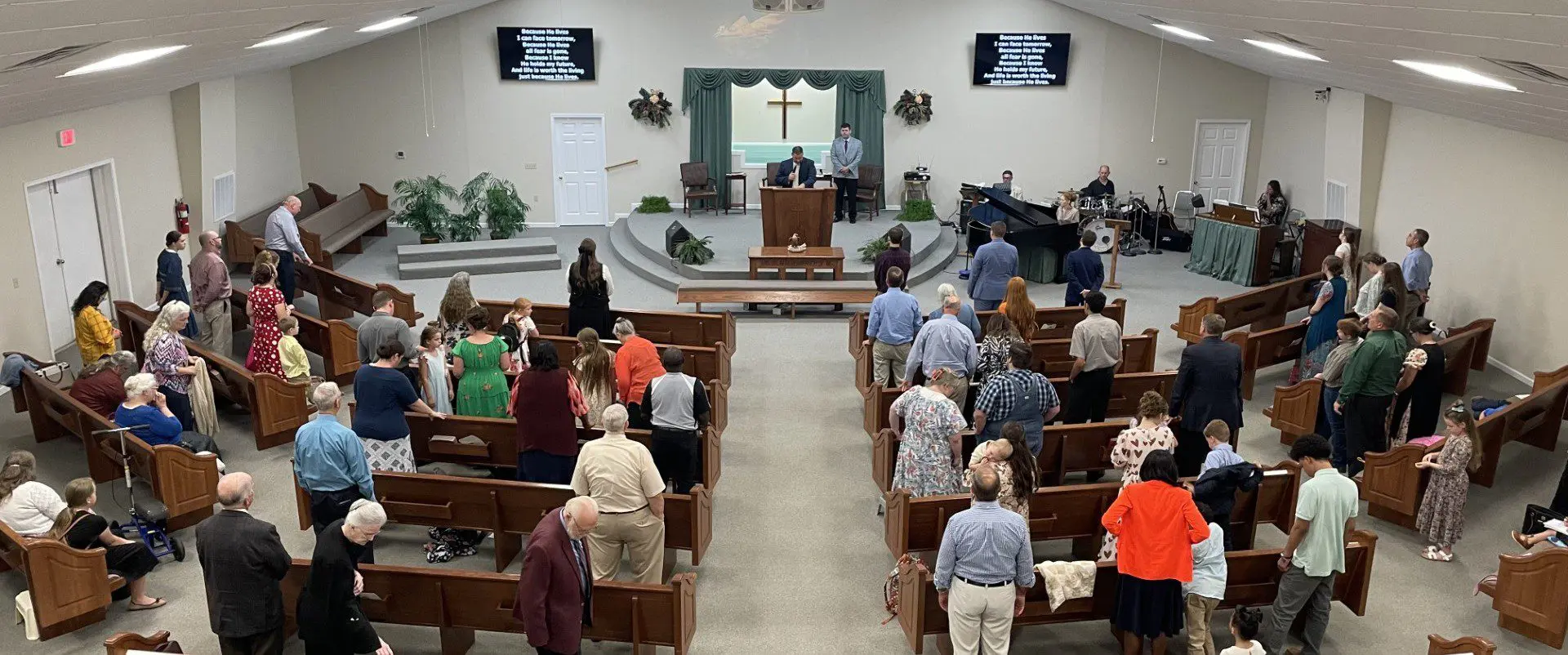 Church congregation standing during worship service