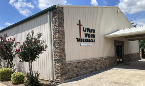 Exterior of Living Word Tabernacle with cross