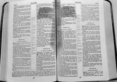 Open Bible showing the Book of Psalms.