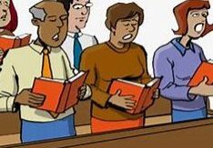 People singing with hymn books in church.