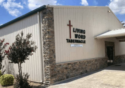 Exterior of Living Word Tabernacle with cross