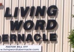 Living Word Tabernacle sign on building.