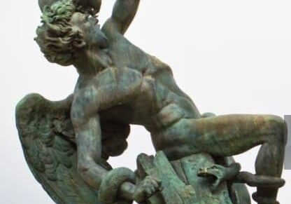 The sculpture is called "Falling of an angel", there is in Retiro park, Madrid.
