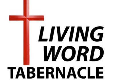 Red cross with "Living Word Tabernacle" text.